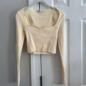 Zara Cream Fitted Crop Blouse